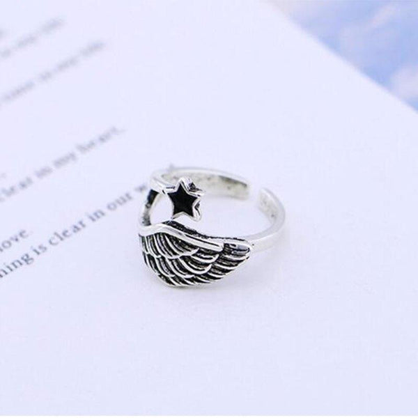 Angel Wings Silver Adjustable Ring
