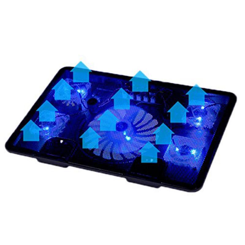 Adjustable 5 Fan Laptop Cooler Cooling Stand Pad Blue LED With USB Port For 10 inch - 17 inch Laptops Main image