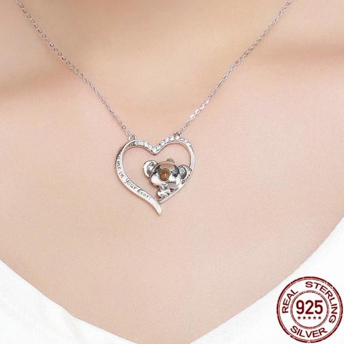 925 Sterling Silver Koala Heart Necklace