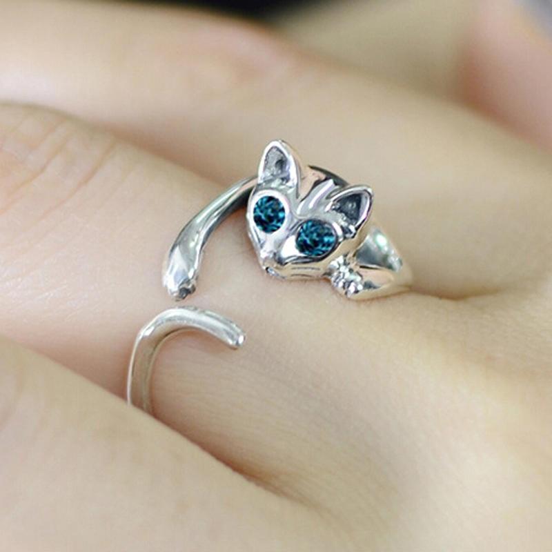 silver cat ring kitty ring cats eye ring