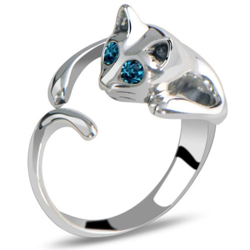 silver cat ring kitty ring cats eye ring Main image