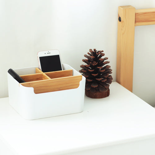 Desktop Bamboo Storage Grid Organizer