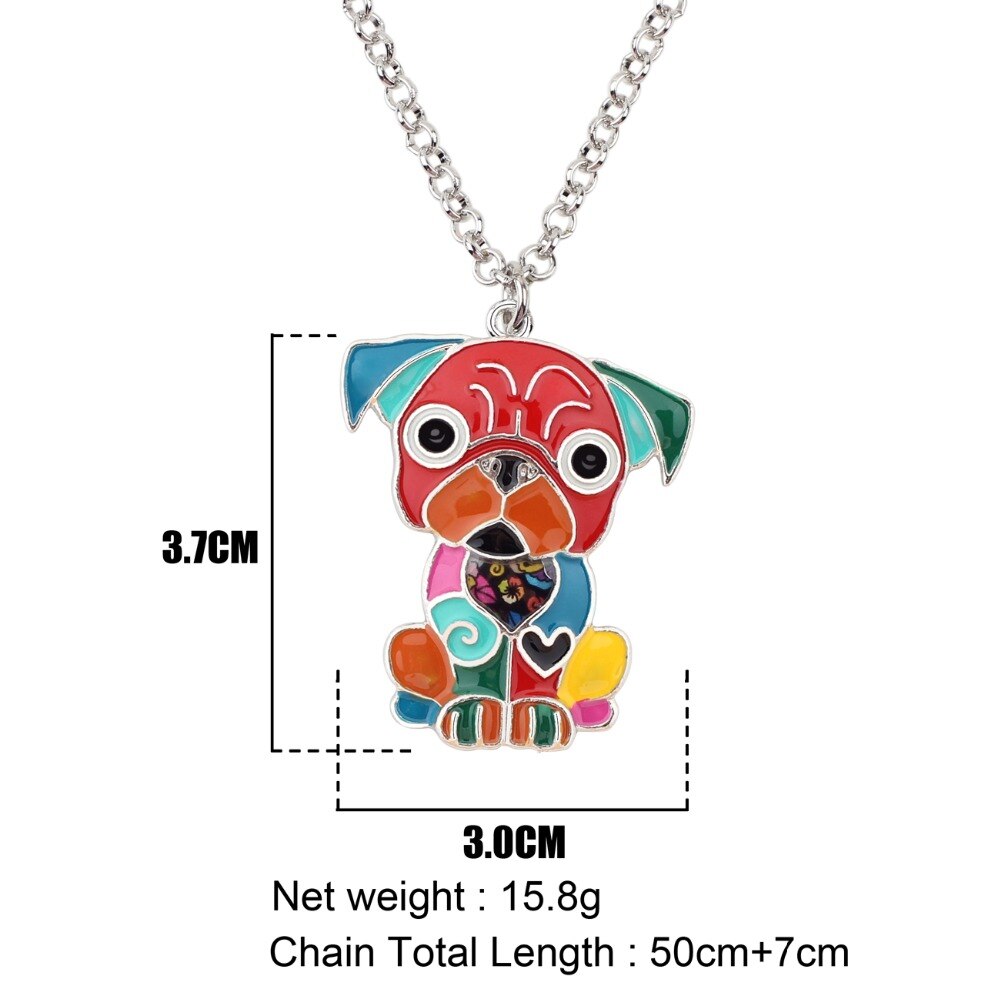 Bright Enamel Pug Dog Necklace