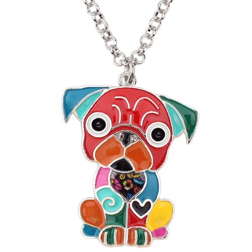 Bright Enamel Pug Dog Necklace