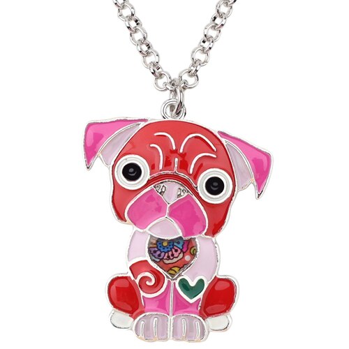 Bright Enamel Pug Dog Necklace