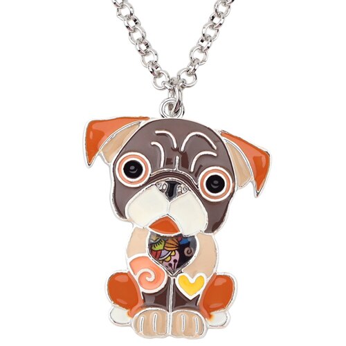 Bright Enamel Pug Dog Necklace