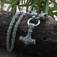 Stainless Steel Wolf Head Necklace Chain With Mjolnir