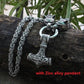 Stainless Steel Wolf Head Necklace Chain With Mjolnir