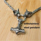 Stainless Steel Wolf Head Necklace Chain With Mjolnir