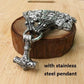 Stainless Steel Wolf Head Necklace Chain With Mjolnir