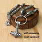 Stainless Steel Wolf Head Necklace Chain With Mjolnir