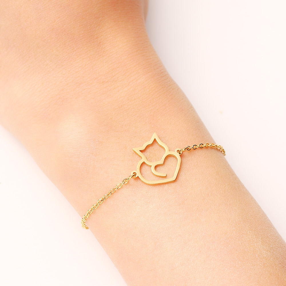 cat bracelet cat charm bracelet silver cat bracelet gold cat bracelet Main image