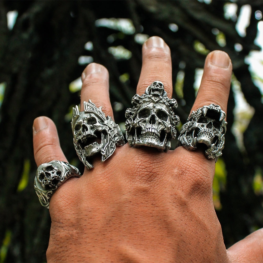 Aztec Jaguar Warrior Skull Ring