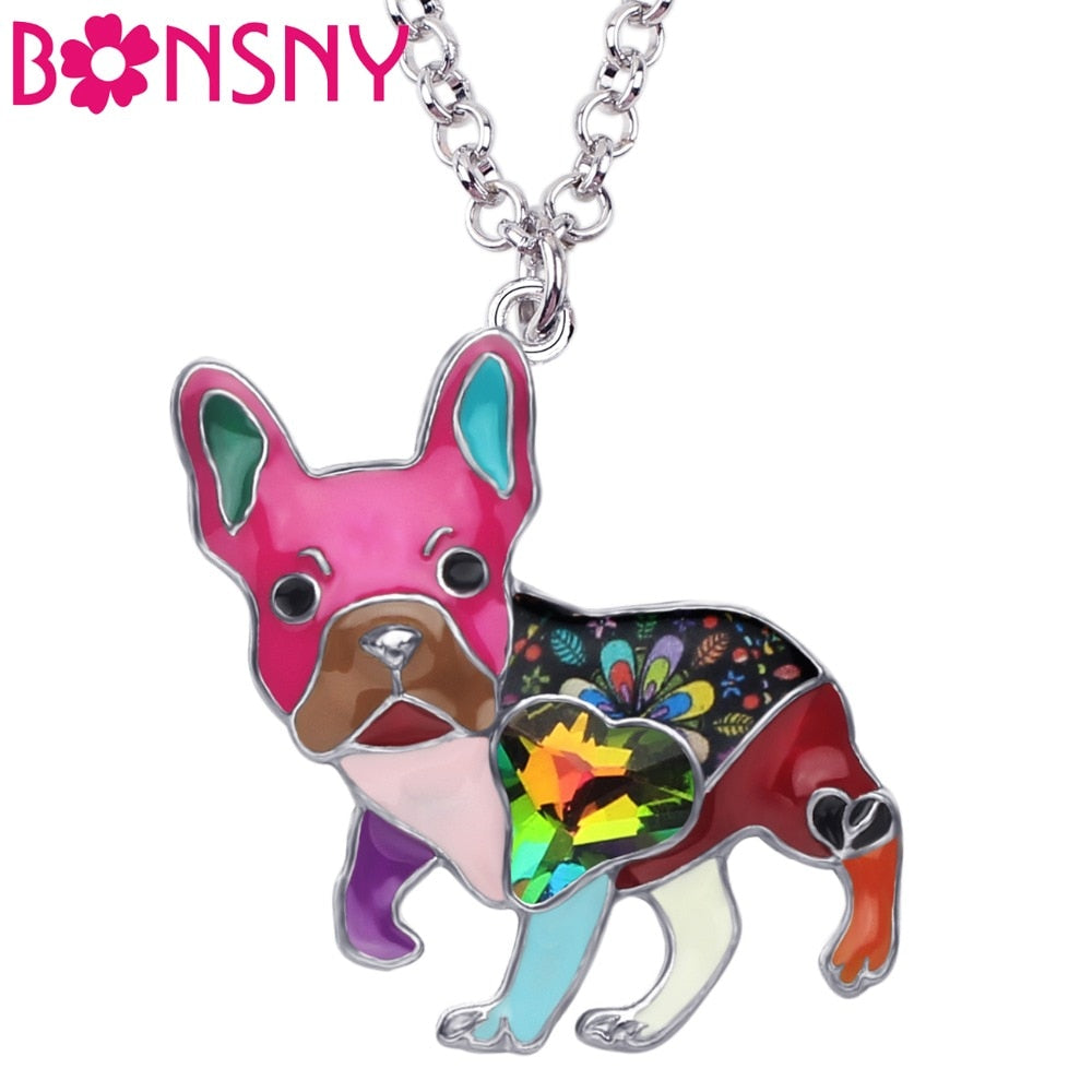 Frenchie French Bulldog Enamel Necklace