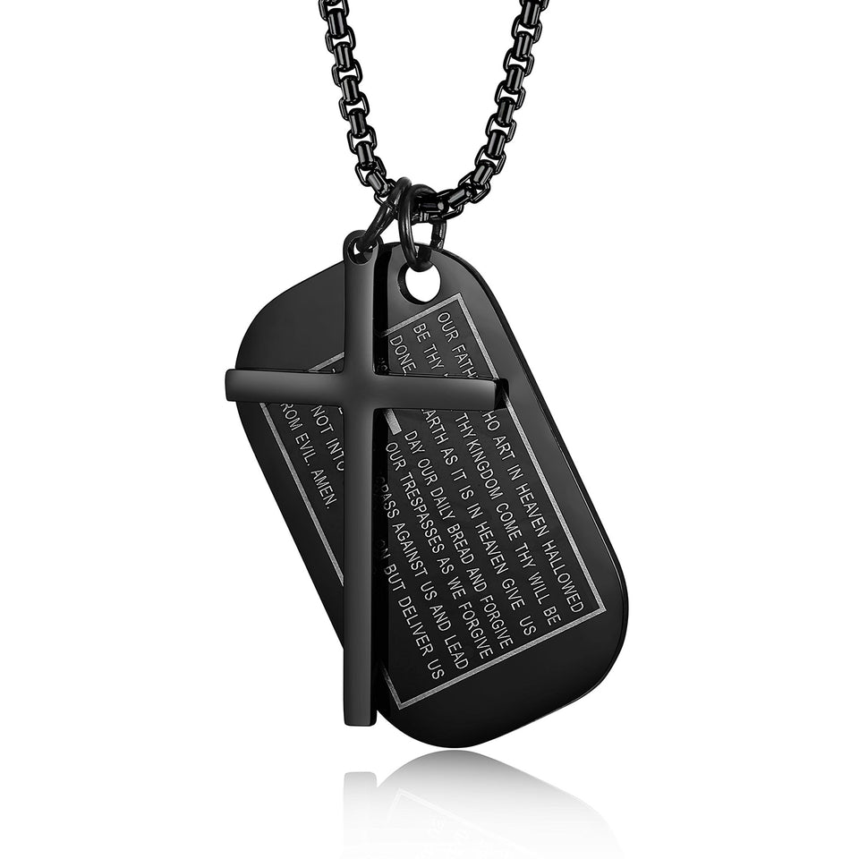 Stainless Steel Dog Tags Cross Necklaces, Prayer Cross Necklace - Birthday Gift for Men , Him, Father , Husband , Boyfriend