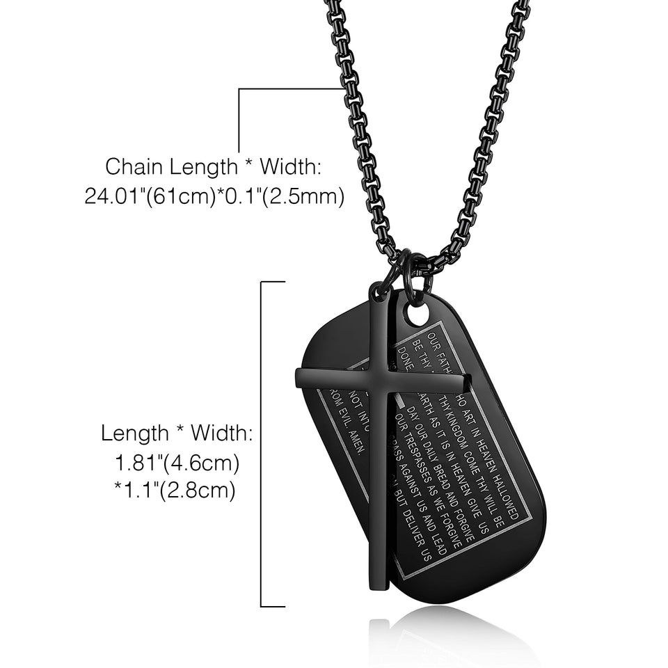 Stainless Steel Dog Tags Cross Necklaces, Prayer Cross Necklace - Birthday Gift for Men , Him, Father , Husband , Boyfriend