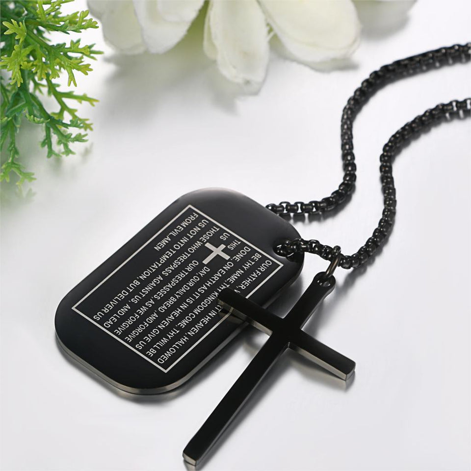 Stainless Steel Dog Tags Cross Necklaces, Prayer Cross Necklace - Birthday Gift for Men , Him, Father , Husband , Boyfriend