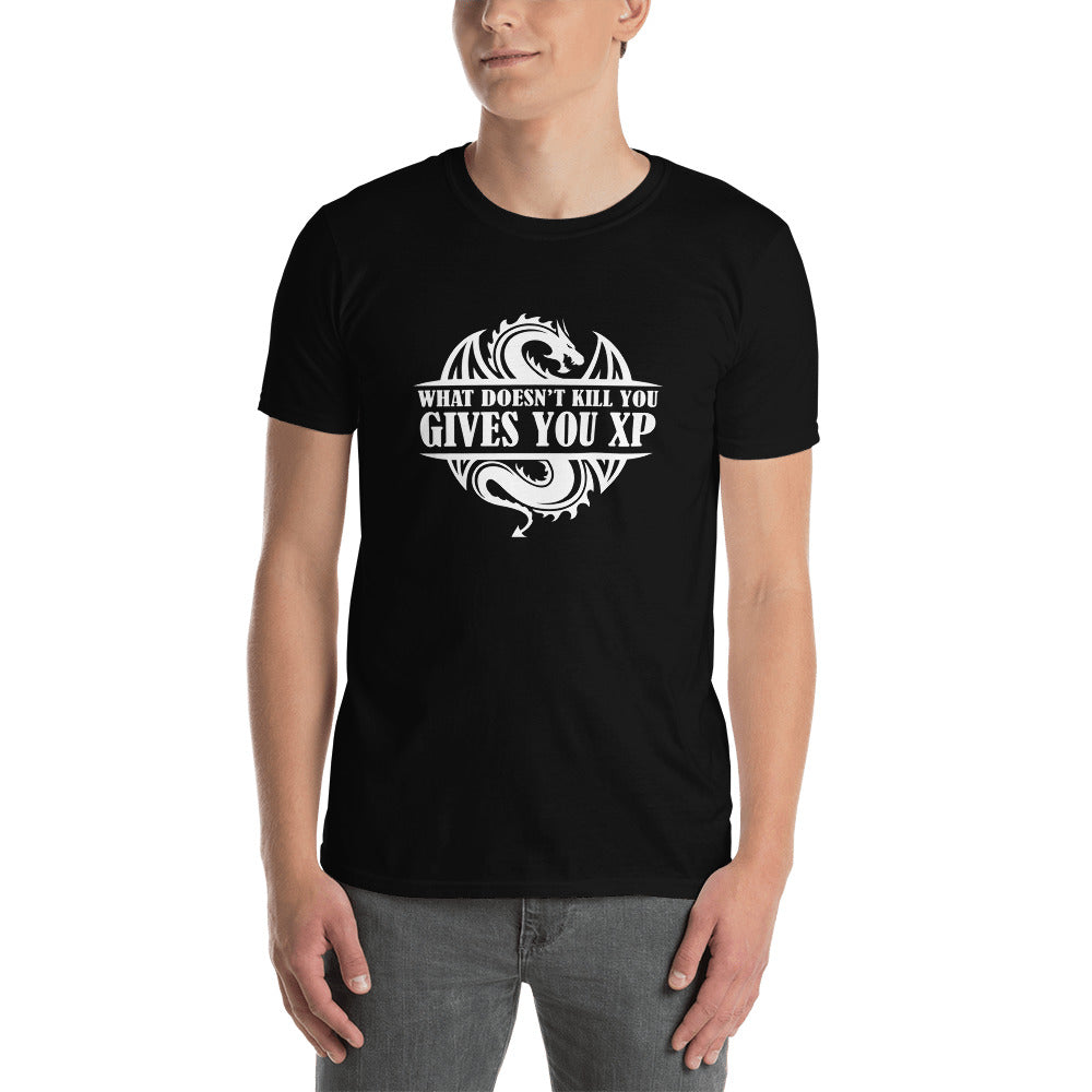 What Doesn't Kill You Gives You XP Fantasy RPG Dice Shirt | Dungeon Master Tee | Tabletop RPG | Tabletop Games | RPG T Shirt | Role Playing Game Unisex T-Shirt