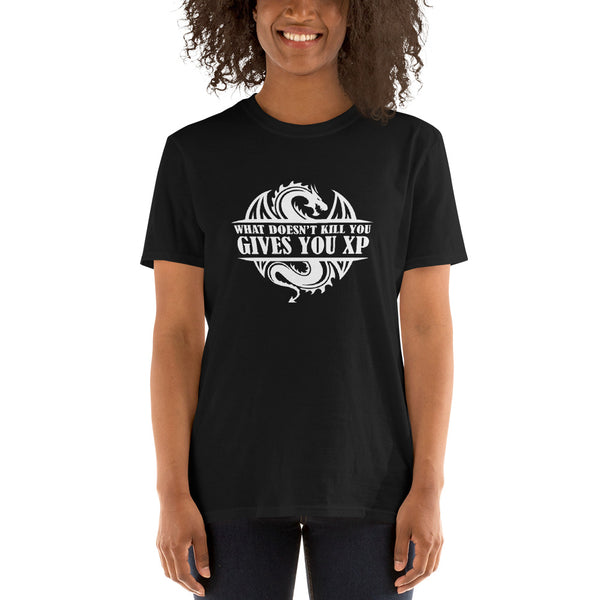 What Doesn't Kill You Gives You XP Fantasy RPG Dice Shirt | Dungeon Master Tee | Tabletop RPG | Tabletop Games | RPG T Shirt | Role Playing Game Unisex T-Shirt