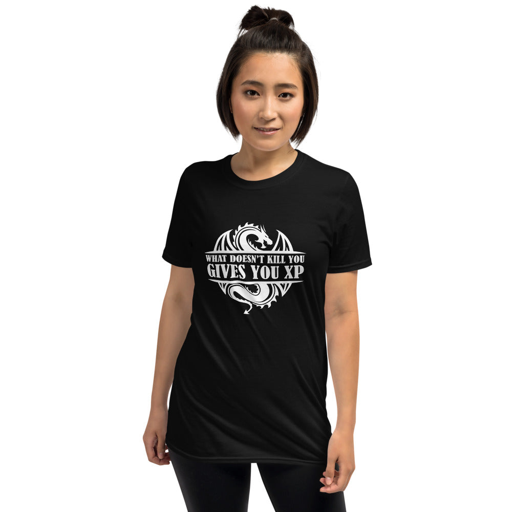 What Doesn't Kill You Gives You XP Fantasy RPG Dice Shirt | Dungeon Master Tee | Tabletop RPG | Tabletop Games | RPG T Shirt | Role Playing Game Unisex T-Shirt