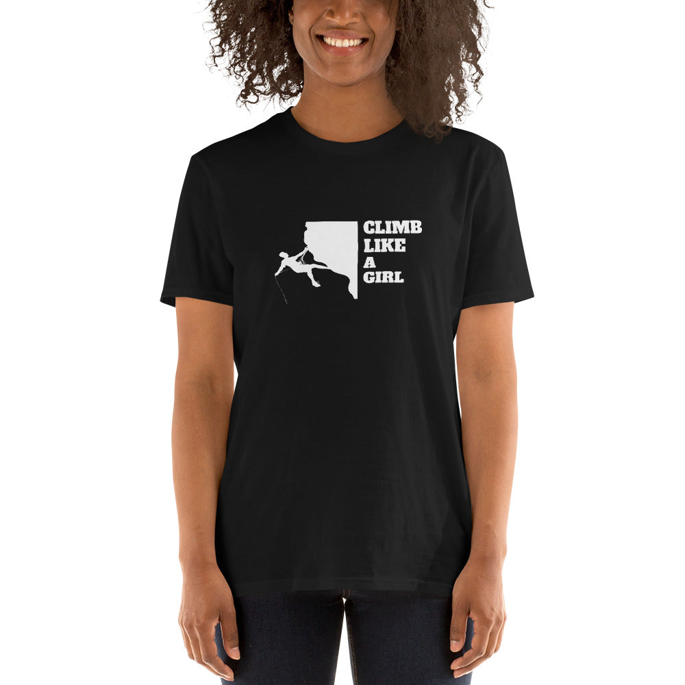 Climb Like A Girl Rock Climbing Shirt | Mountain Climbing Rocks Tshirt | Rock Climbing Unisex T-Shirt