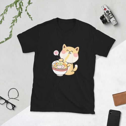 Shiba Inu Shirt | Kawaii Shiba Inu Gifts Anime | Funny Shiba Inu Eating Ramen Unisex T-Shirt