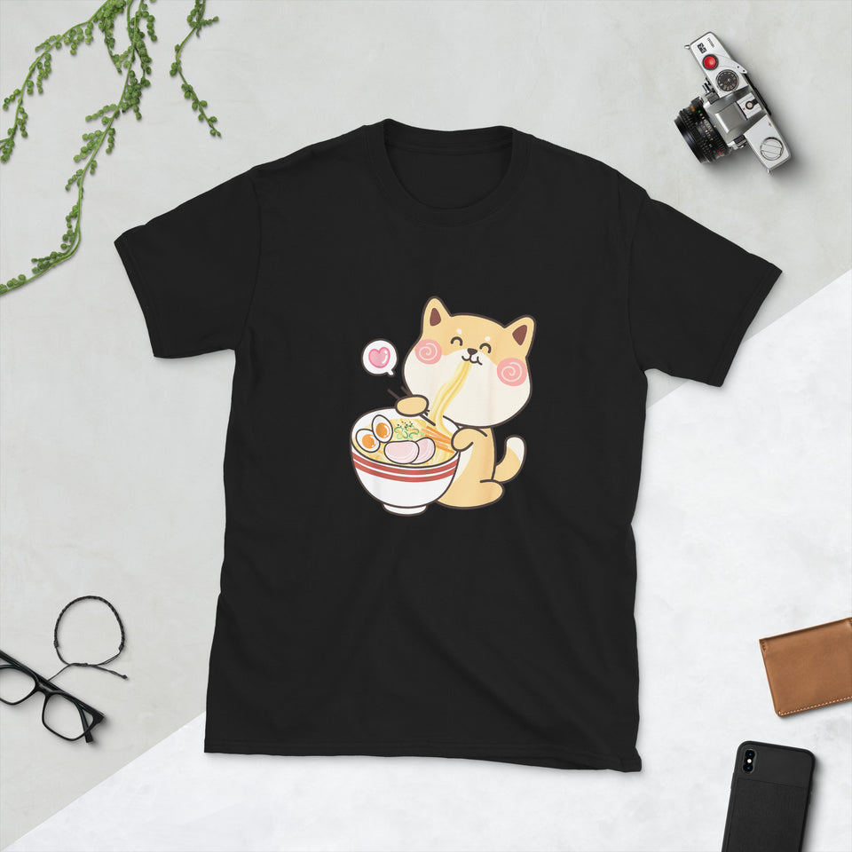 Shiba Inu Shirt | Kawaii Shiba Inu Gifts Anime | Funny Shiba Inu Eating Ramen Unisex T-Shirt
