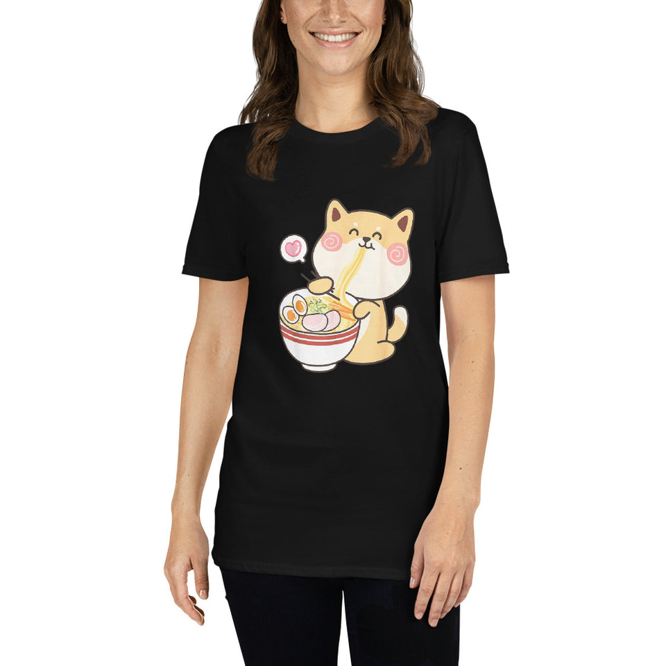 Shiba Inu Shirt | Kawaii Shiba Inu Gifts Anime | Funny Shiba Inu Eating Ramen Unisex T-Shirt