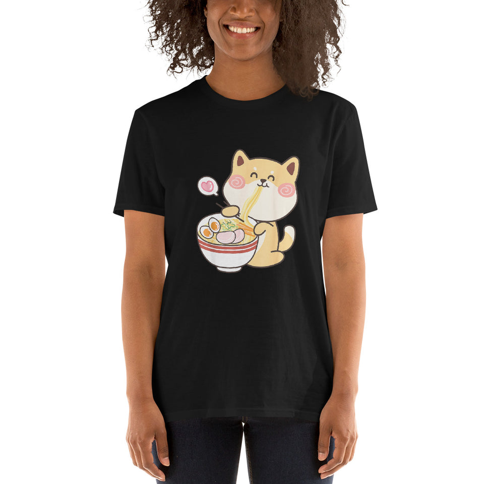 Shiba Inu Shirt | Kawaii Shiba Inu Gifts Anime | Funny Shiba Inu Eating Ramen Unisex T-Shirt