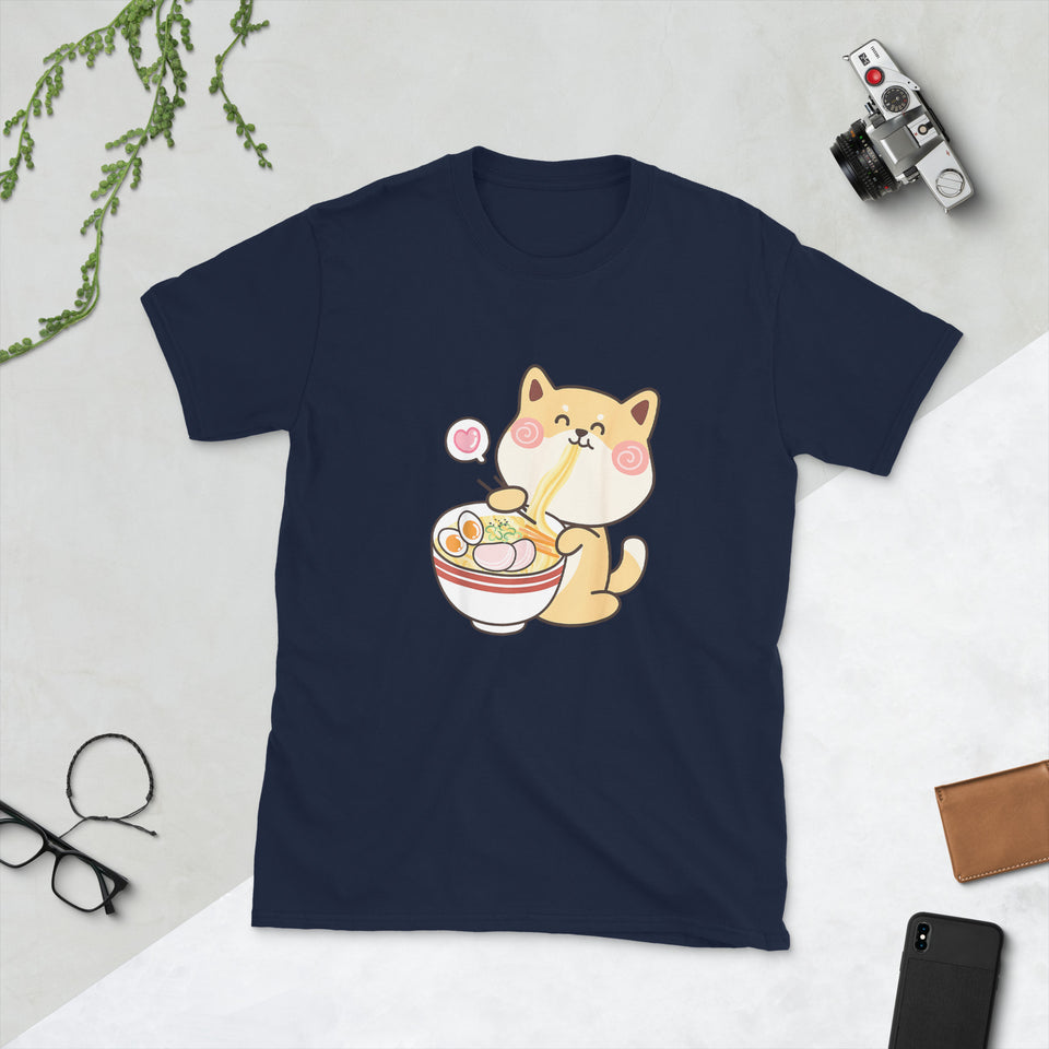 Shiba Inu Shirt | Kawaii Shiba Inu Gifts Anime | Funny Shiba Inu Eating Ramen Unisex T-Shirt