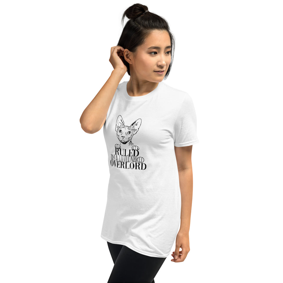 Sphynx Cat Shirt | Sphynx Cat Gifts | Ruled By A Little Naked Overlord Sphynx Cat Unisex White T-Shirt
