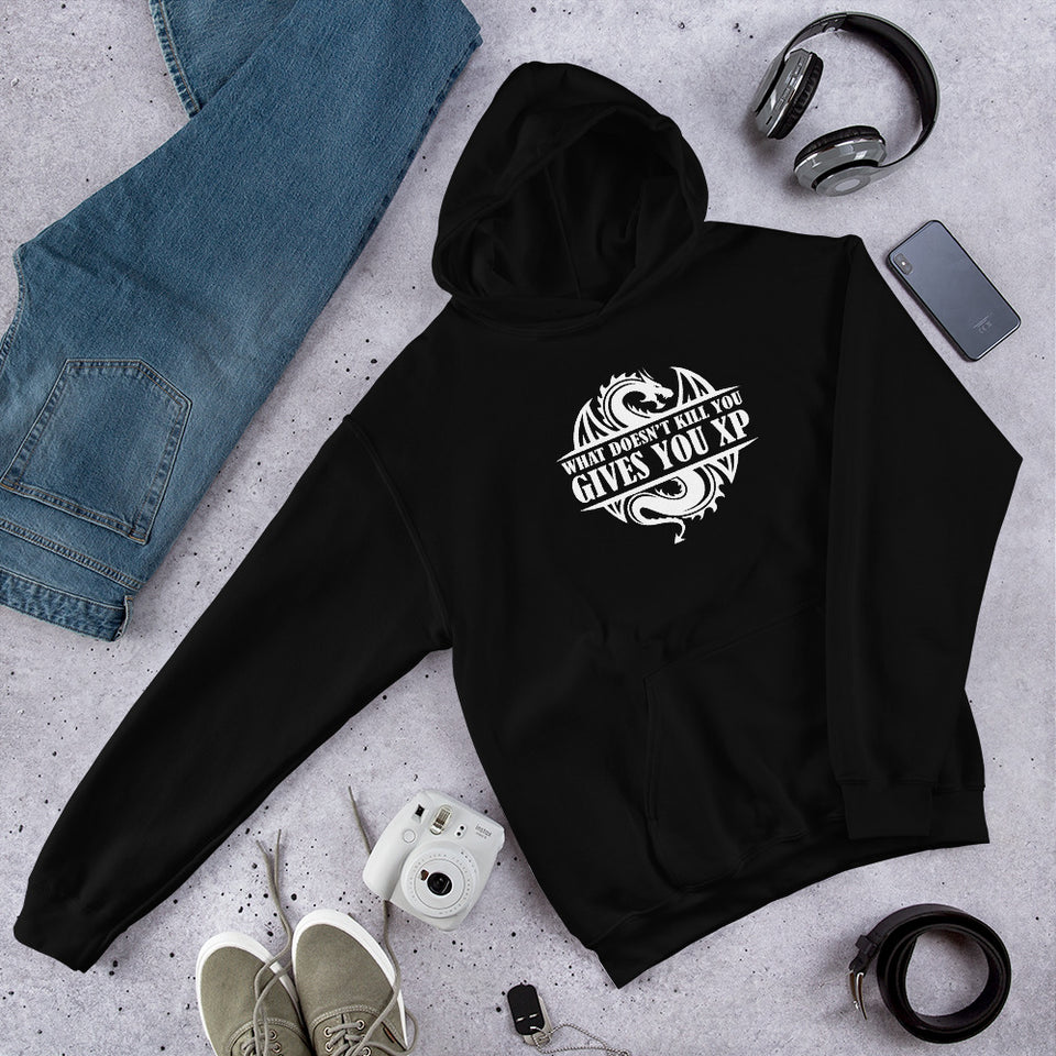 What Doesn't Kill You Gives You XP RPG Dice | Dungeon Master Hoodie | Tabletop RPG | Tabletop Games | Rpg Hoodie | Role Playing Game Unisex Hoodie