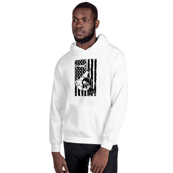 Brazilian Jiu Jitsu Flag Throw White Hoodie | BJJ Hoodie | Brazilian Jiu-Jitsu Unisex Pullover Hoodie