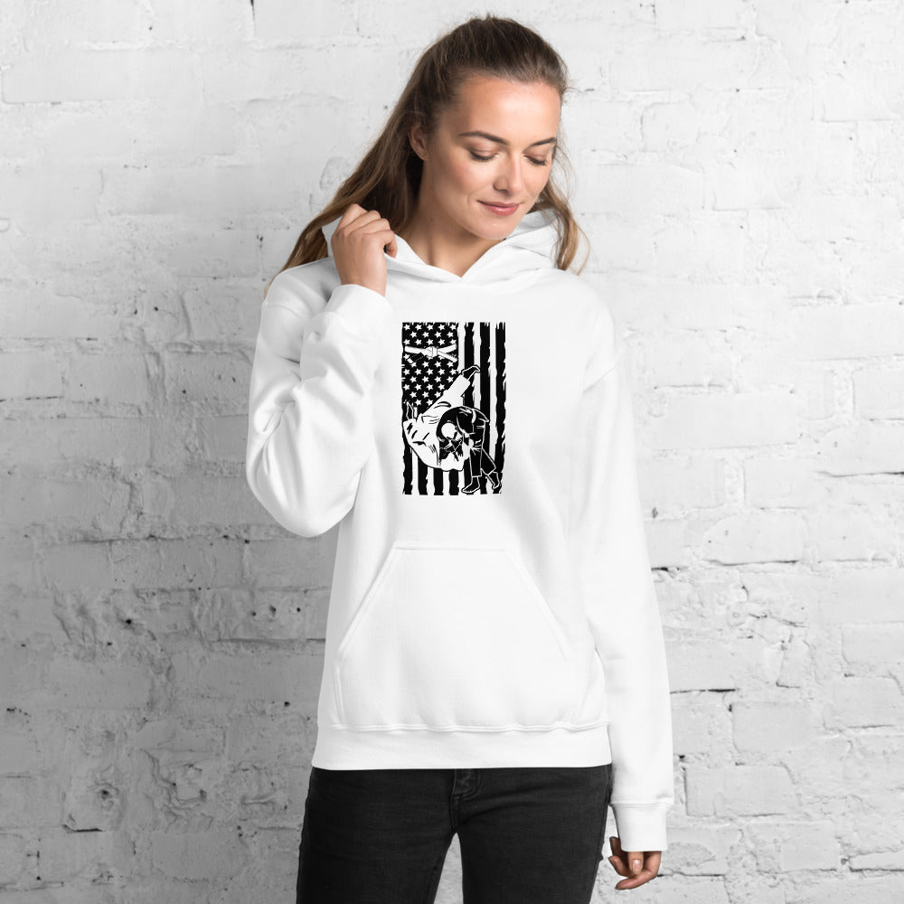 Brazilian Jiu Jitsu Flag Throw White Hoodie | BJJ Hoodie | Brazilian Jiu-Jitsu Unisex Pullover Hoodie