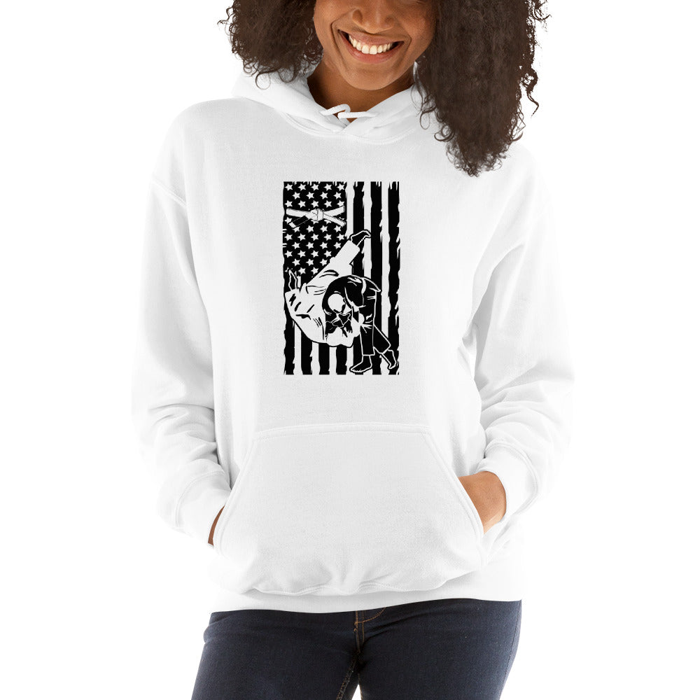 Brazilian Jiu Jitsu Flag Throw White Hoodie | BJJ Hoodie | Brazilian Jiu-Jitsu Unisex Pullover Hoodie