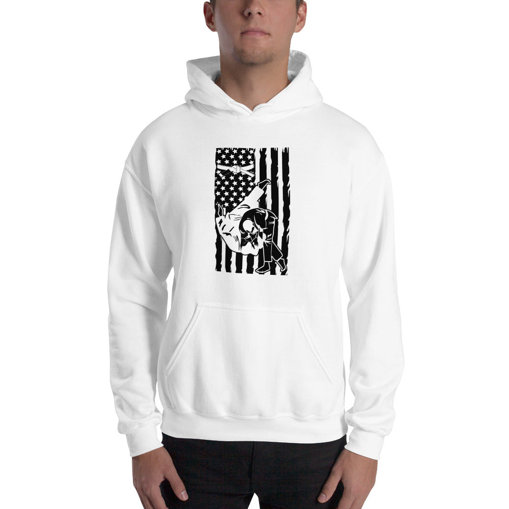 Brazilian Jiu Jitsu Flag Throw White Hoodie | BJJ Hoodie | Brazilian Jiu-Jitsu Unisex Pullover Hoodie