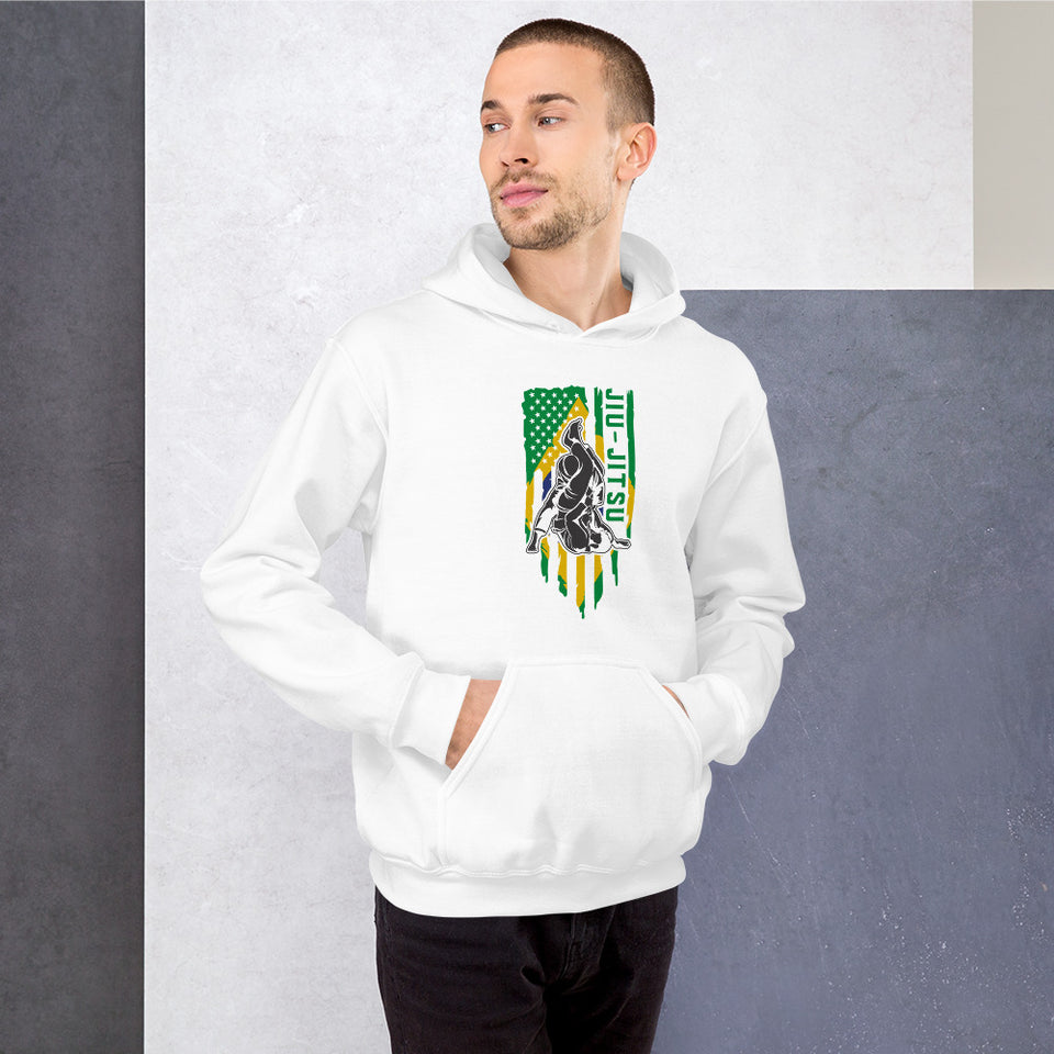 Brazilian Jiu Jitsu Brazil Flag White Shirt | BJJ Shirt | Brazilian Jiu-Jitsu Unisex Hoodie