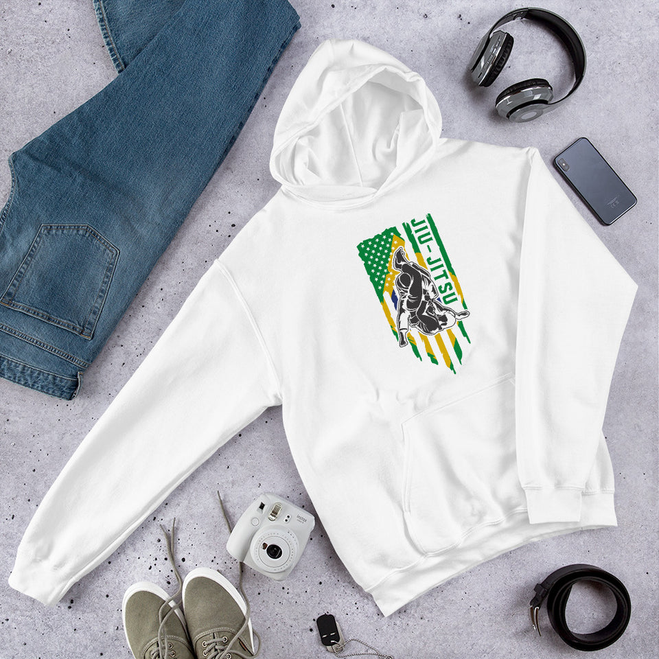Brazilian Jiu Jitsu Brazil Flag White Shirt | BJJ Shirt | Brazilian Jiu-Jitsu Unisex Hoodie