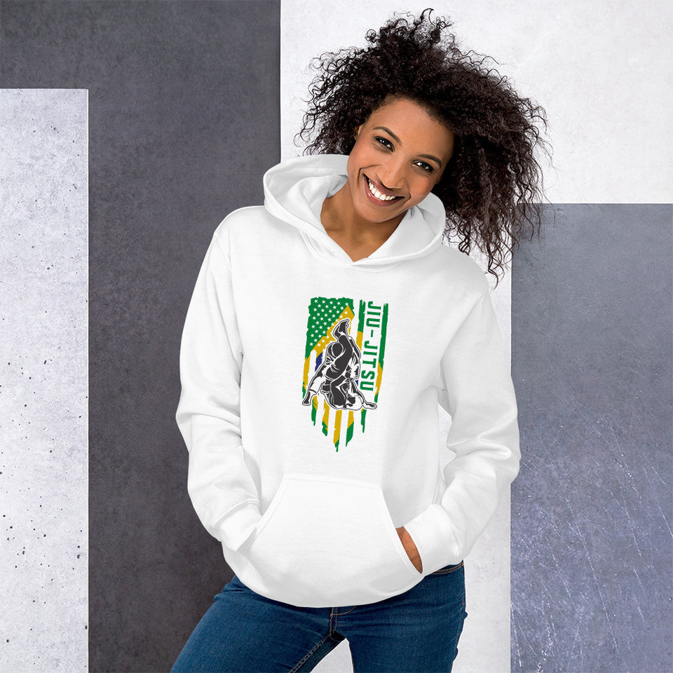 Brazilian Jiu Jitsu Brazil Flag White Shirt | BJJ Shirt | Brazilian Jiu-Jitsu Unisex Hoodie