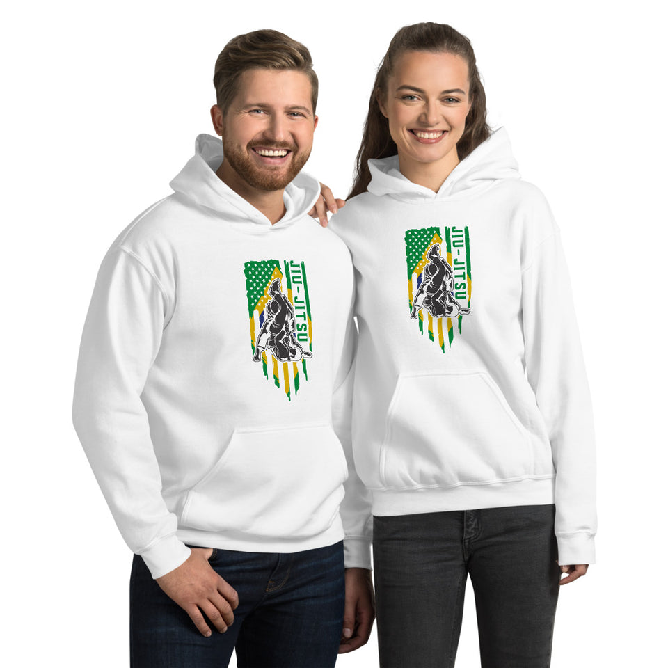 Brazilian Jiu Jitsu Brazil Flag White Shirt | BJJ Shirt | Brazilian Jiu-Jitsu Unisex Hoodie
