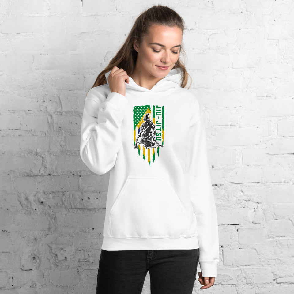 Brazilian Jiu Jitsu Brazil Flag White Shirt | BJJ Shirt | Brazilian Jiu-Jitsu Unisex Hoodie