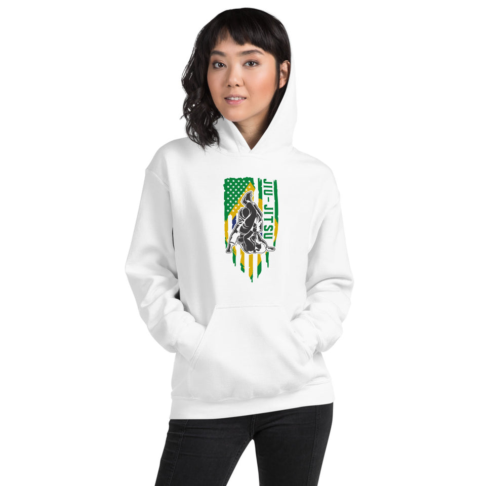 Brazilian Jiu Jitsu Brazil Flag White Shirt | BJJ Shirt | Brazilian Jiu-Jitsu Unisex Hoodie
