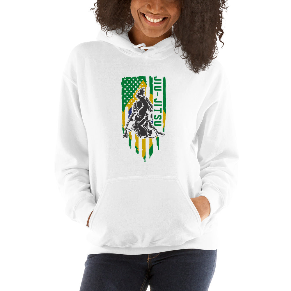 Brazilian Jiu Jitsu Brazil Flag White Shirt | BJJ Shirt | Brazilian Jiu-Jitsu Unisex Hoodie