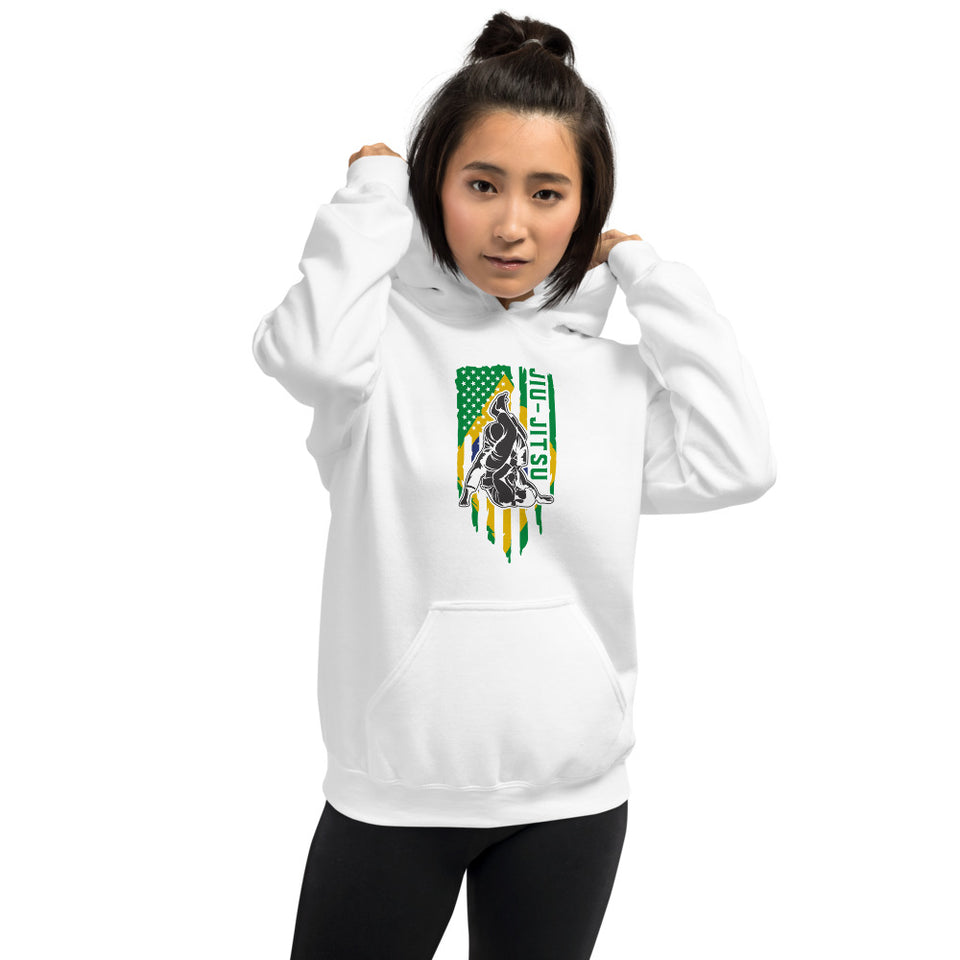 Brazilian Jiu Jitsu Brazil Flag White Shirt | BJJ Shirt | Brazilian Jiu-Jitsu Unisex Hoodie