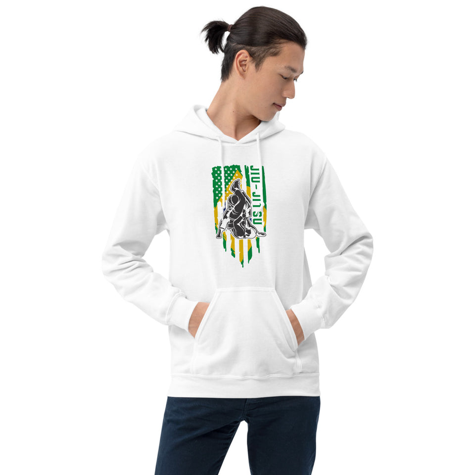 Brazilian Jiu Jitsu Brazil Flag White Shirt | BJJ Shirt | Brazilian Jiu-Jitsu Unisex Hoodie