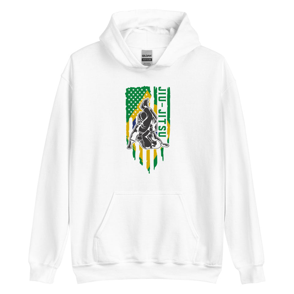 Brazilian Jiu Jitsu Brazil Flag White Shirt | BJJ Shirt | Brazilian Jiu-Jitsu Unisex Hoodie