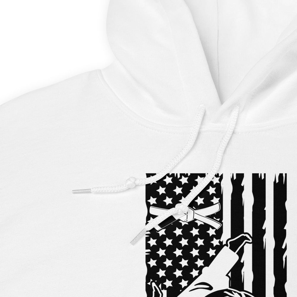 Brazilian Jiu Jitsu Flag Throw White Hoodie | BJJ Hoodie | Brazilian Jiu-Jitsu Unisex Pullover Hoodie