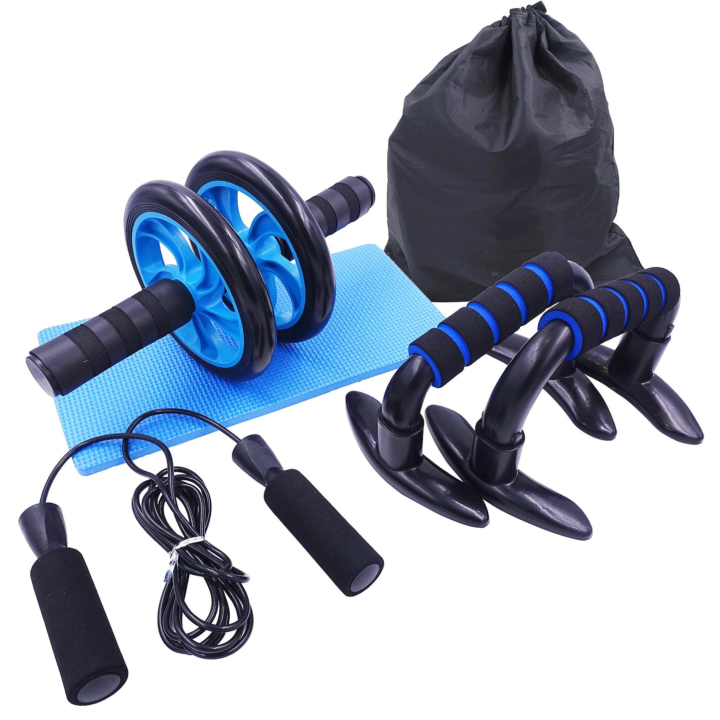 AB Roller Kit - Push Up Bars - Adjustable Skipping Jump Rope | Home Workout Set